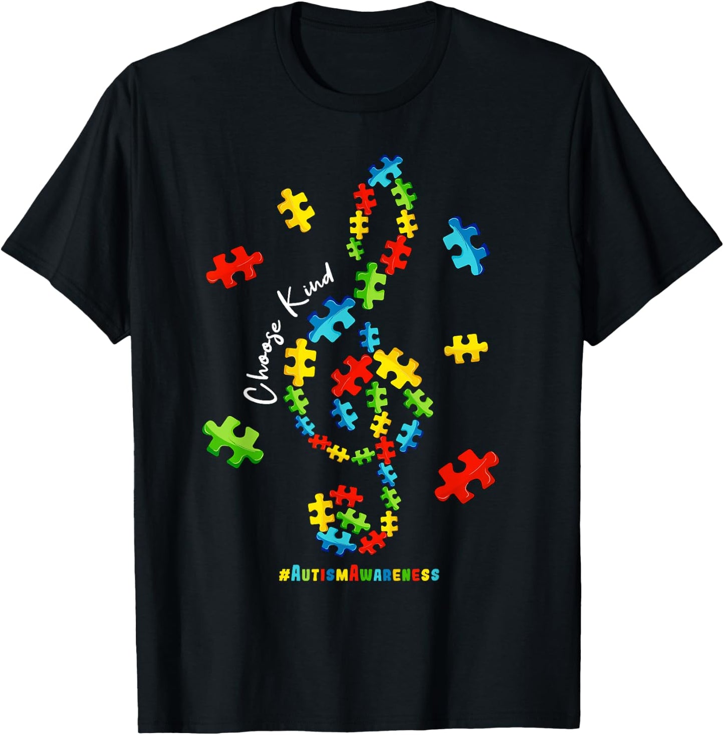 Musical Note Choose Kind Music Teacher Kids Autism Awareness T-Shirt - T-Shirt | Black