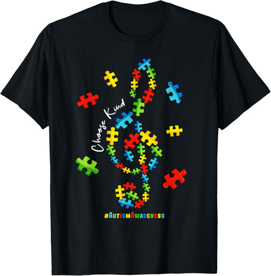 Musical Note Choose Kind Music Teacher Kids Autism Awareness T-Shirt - T-Shirt | Black