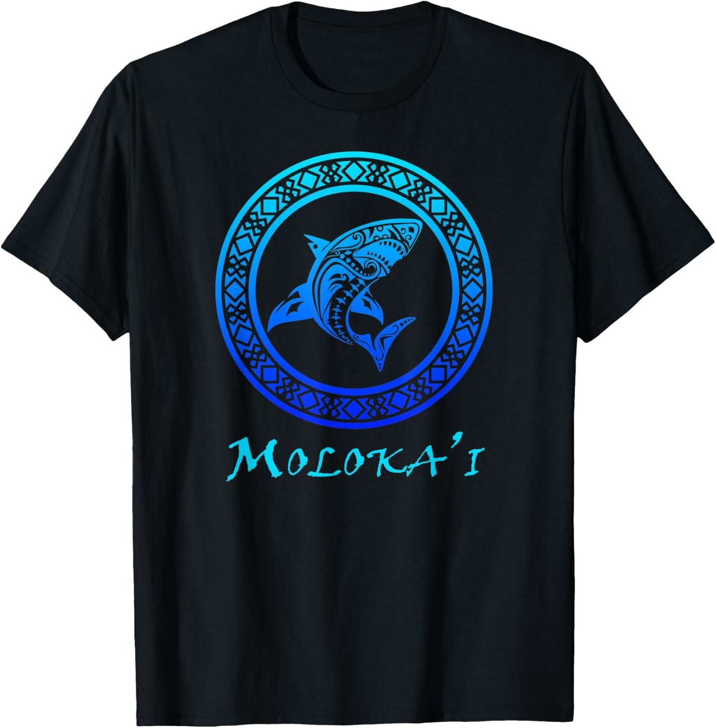 Molokai, Hawaii Vintage Tribal Shark Vacation T-Shirt - T-Shirt | Black