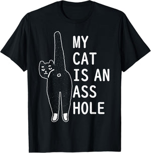 My Cat Is An Asshole Funny Feline Pet Halloween Vintage Men Women T-Shirt - T-Shirt | Black
