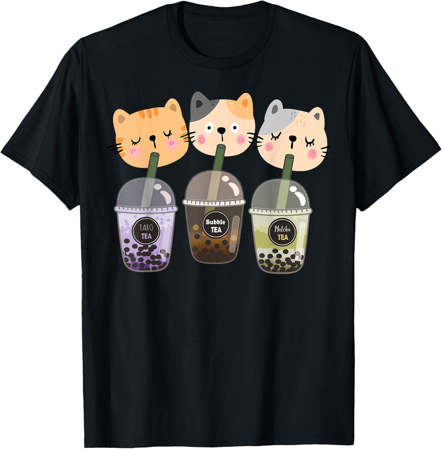 Boba Cat Drinking Boba Kitten Kawaii Japanese Kitty T-Shirt - T-Shirt | Black