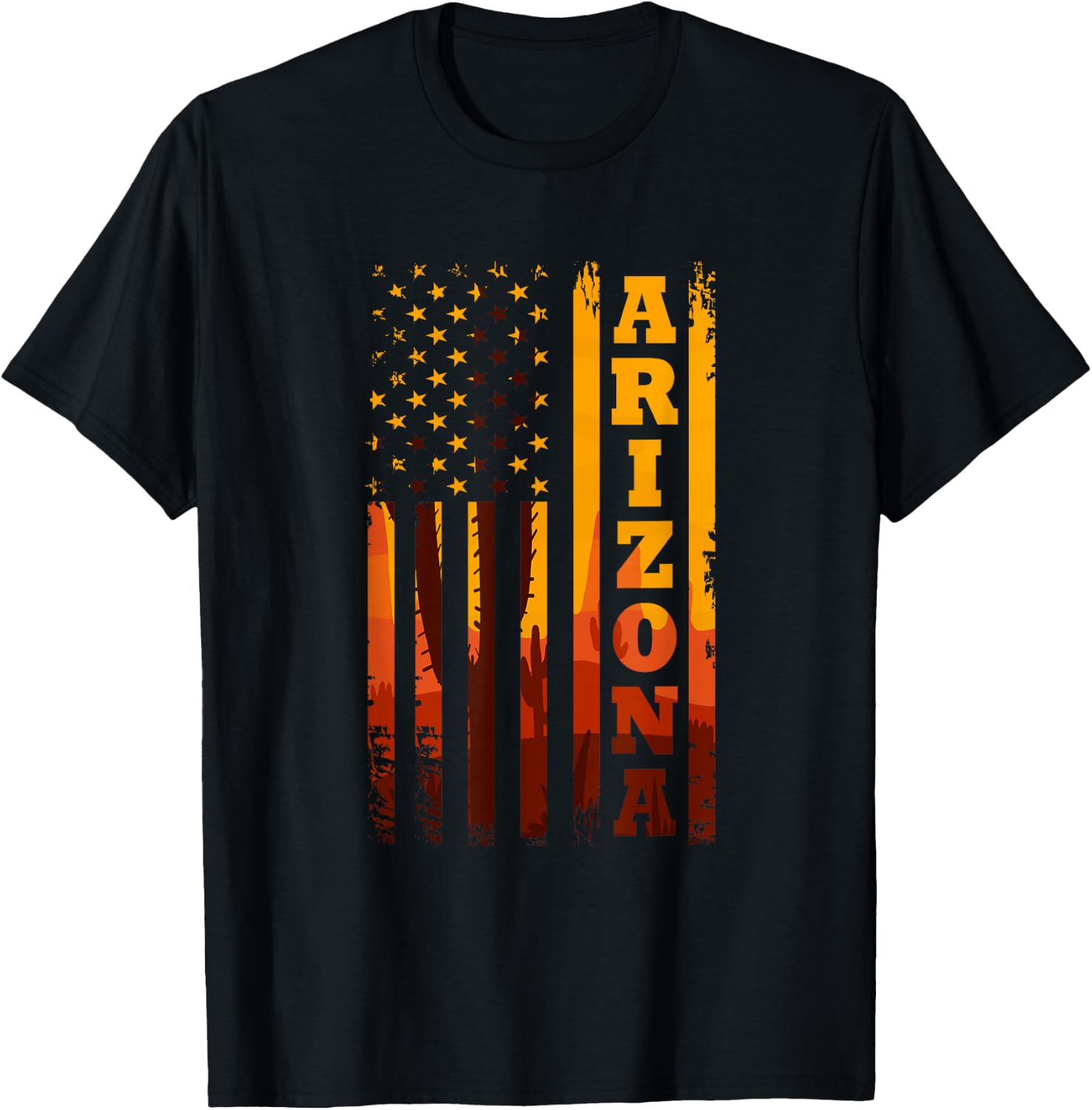 Arizona American Flag Landscape Cactus Patriotic T-Shirt - T-Shirt | Black