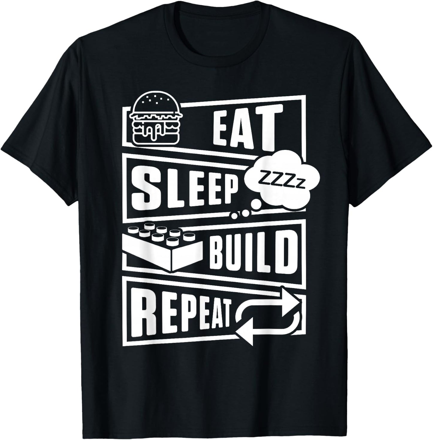 Eat Sleep Build Master Builder Construction Building Blocks T-Shirt - T-Shirt | Black