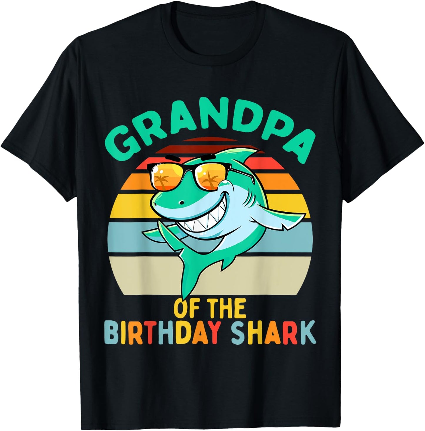 Grandpa Matching Family Shark Birthday T-Shirt - T-Shirt | Black