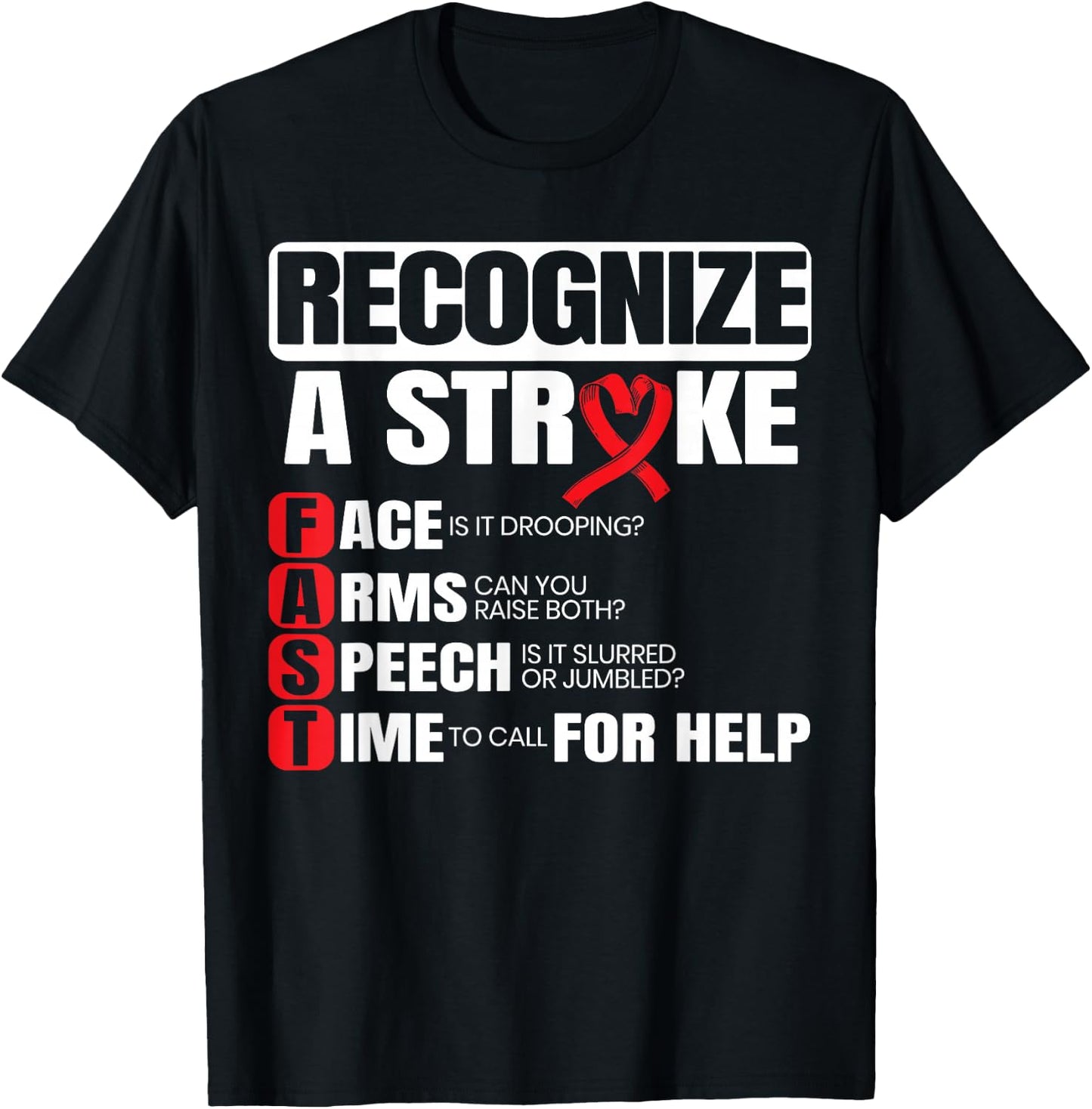 Recognize A Stroke Awareness Brain Attack I Wear Red T-Shirt - T-Shirt | Black