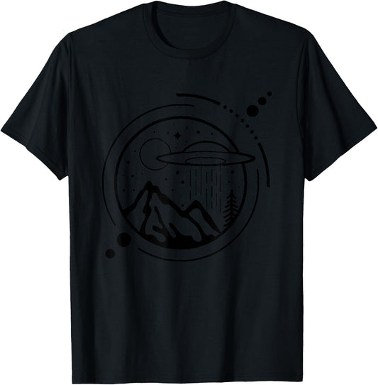 Simple Area 51 Minimal UFO Tattoo Line Art UFO T-Shirt - T-Shirt | Black
