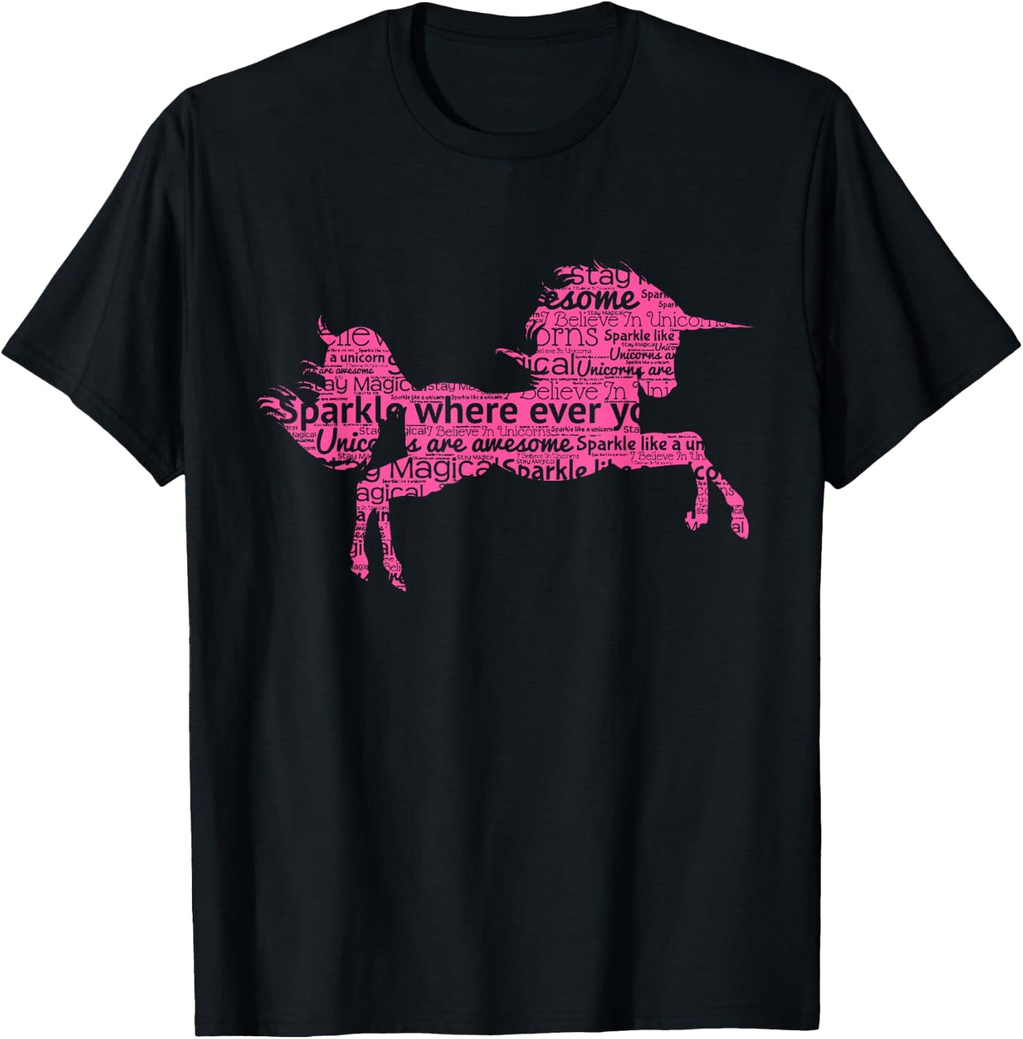 Pink Unicorn Cute Shirt Word Art Girls Magical Gift T-Shirt - T-Shirt | Black