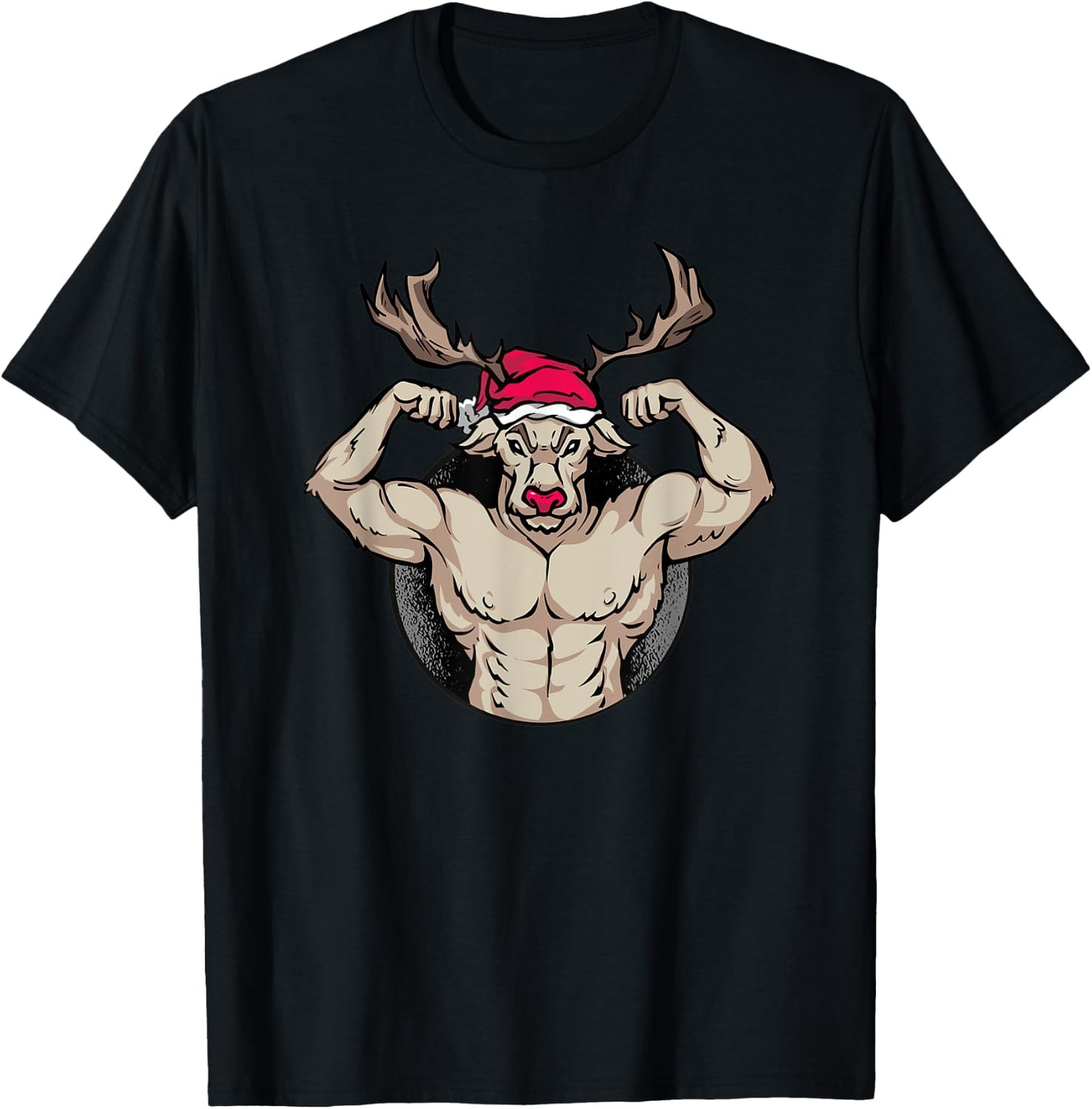 Strong Reindeer with Muscles Christmas Bodybuilding GYM T-Shirt - T-Shirt | Black