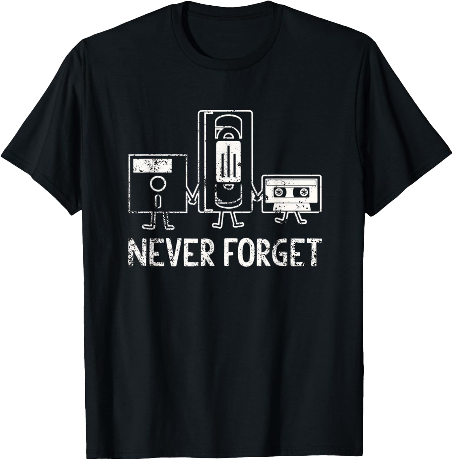 Never Forget Cassette Floppy Disc Tape Retor Humor Meme T-Shirt - T-Shirt | Black