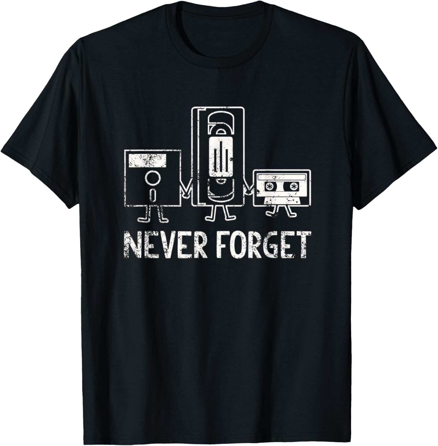 Never Forget Cassette Floppy Disc Tape Retor Humor Meme T-Shirt - T-Shirt | Black