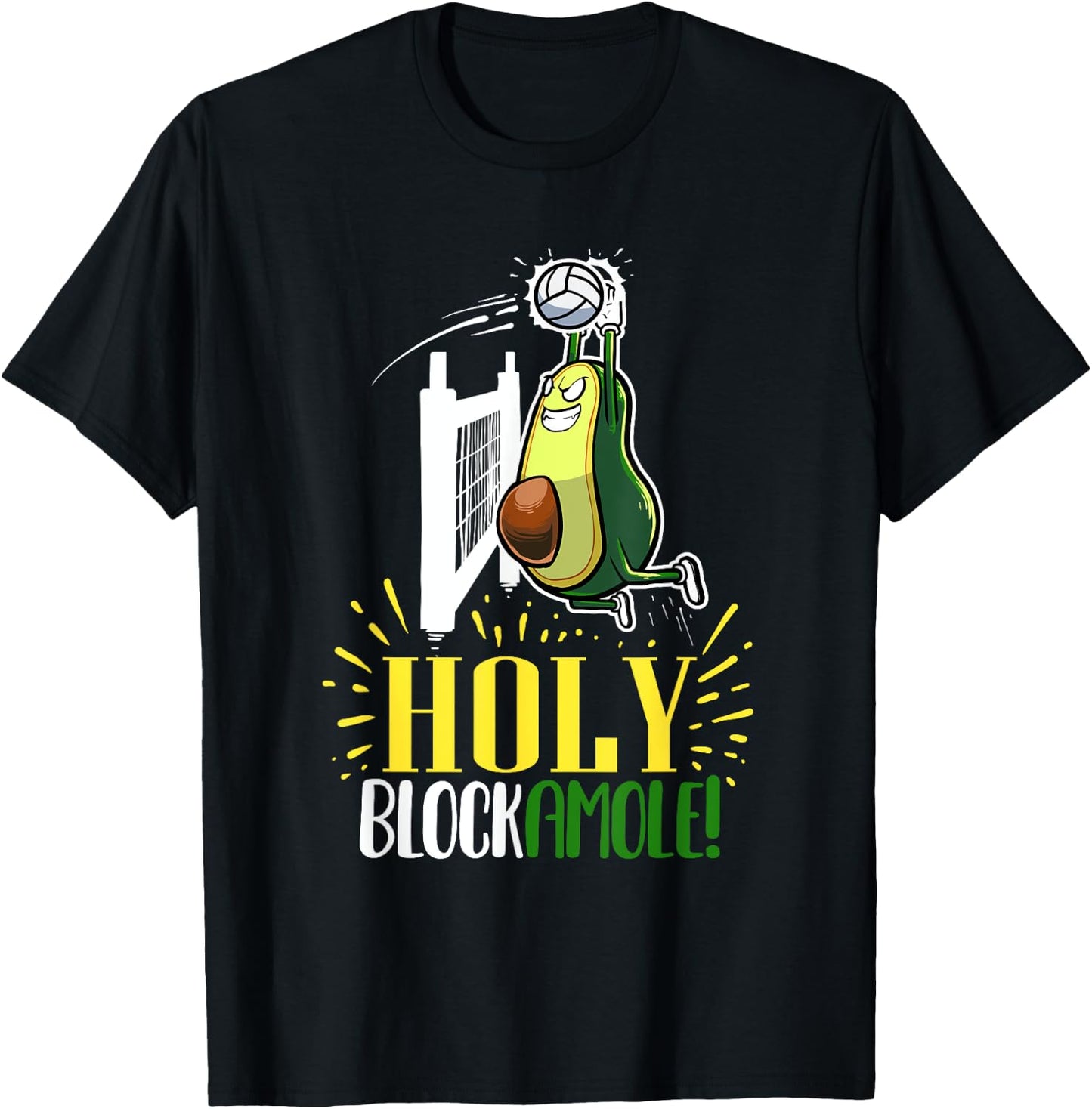 Holy Blockamole Funny Avocado Beach Volleyball T-Shirt - T-Shirt | Black