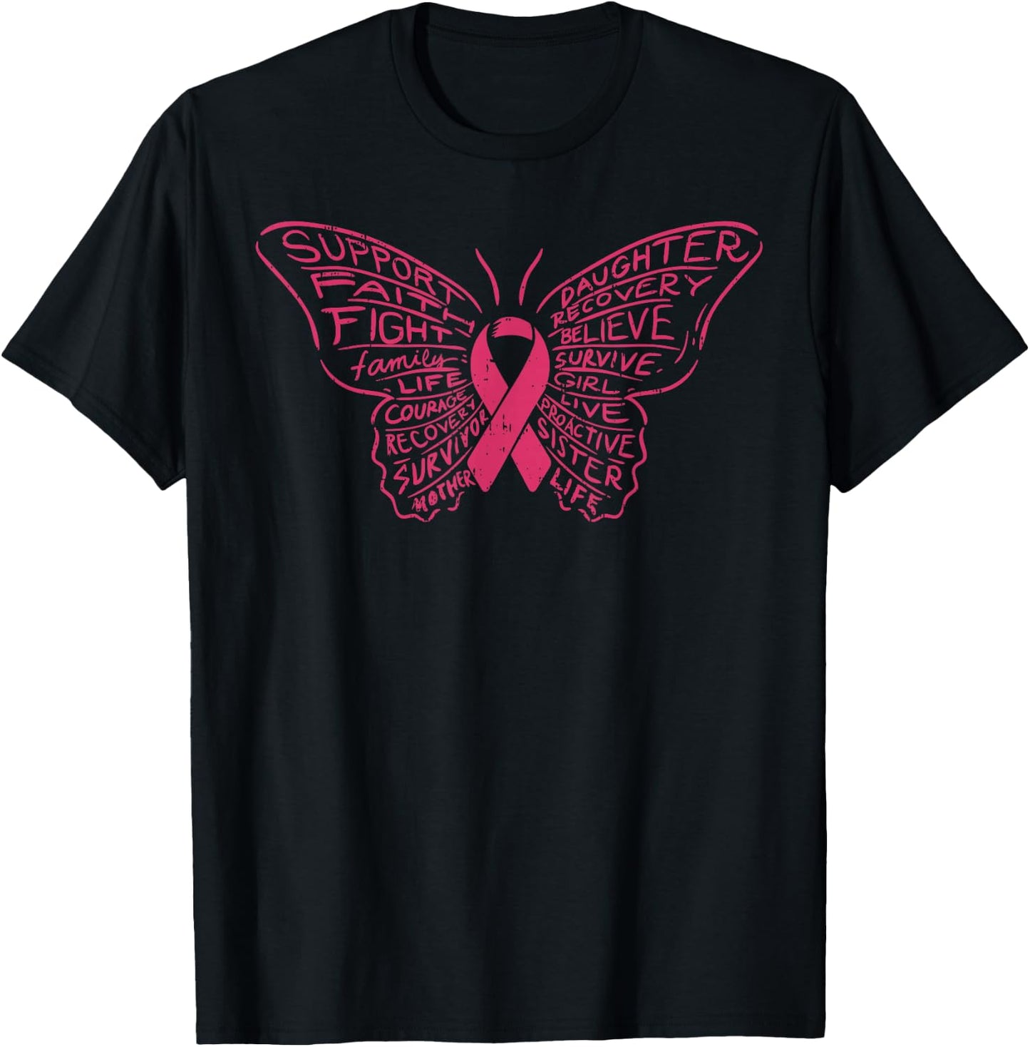 Monarch Butterfly Pink Ribbon Breast Cancer Awareness Gift T-Shirt - T-Shirt | Black