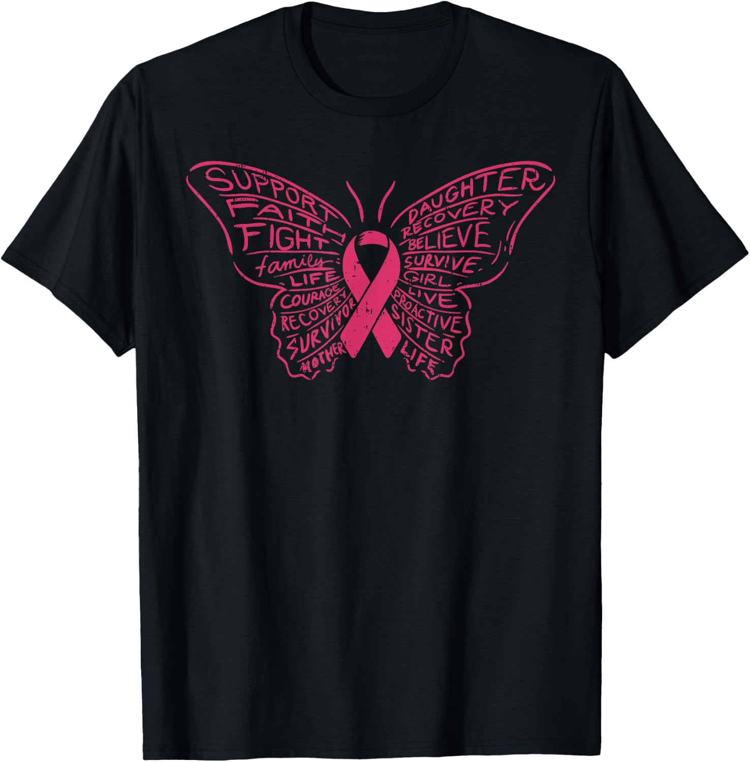 Monarch Butterfly Pink Ribbon Breast Cancer Awareness Gift T-Shirt - T-Shirt | Black