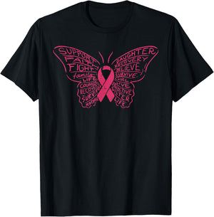 Monarch Butterfly Pink Ribbon Breast Cancer Awareness Gift T-Shirt - T-Shirt | Black