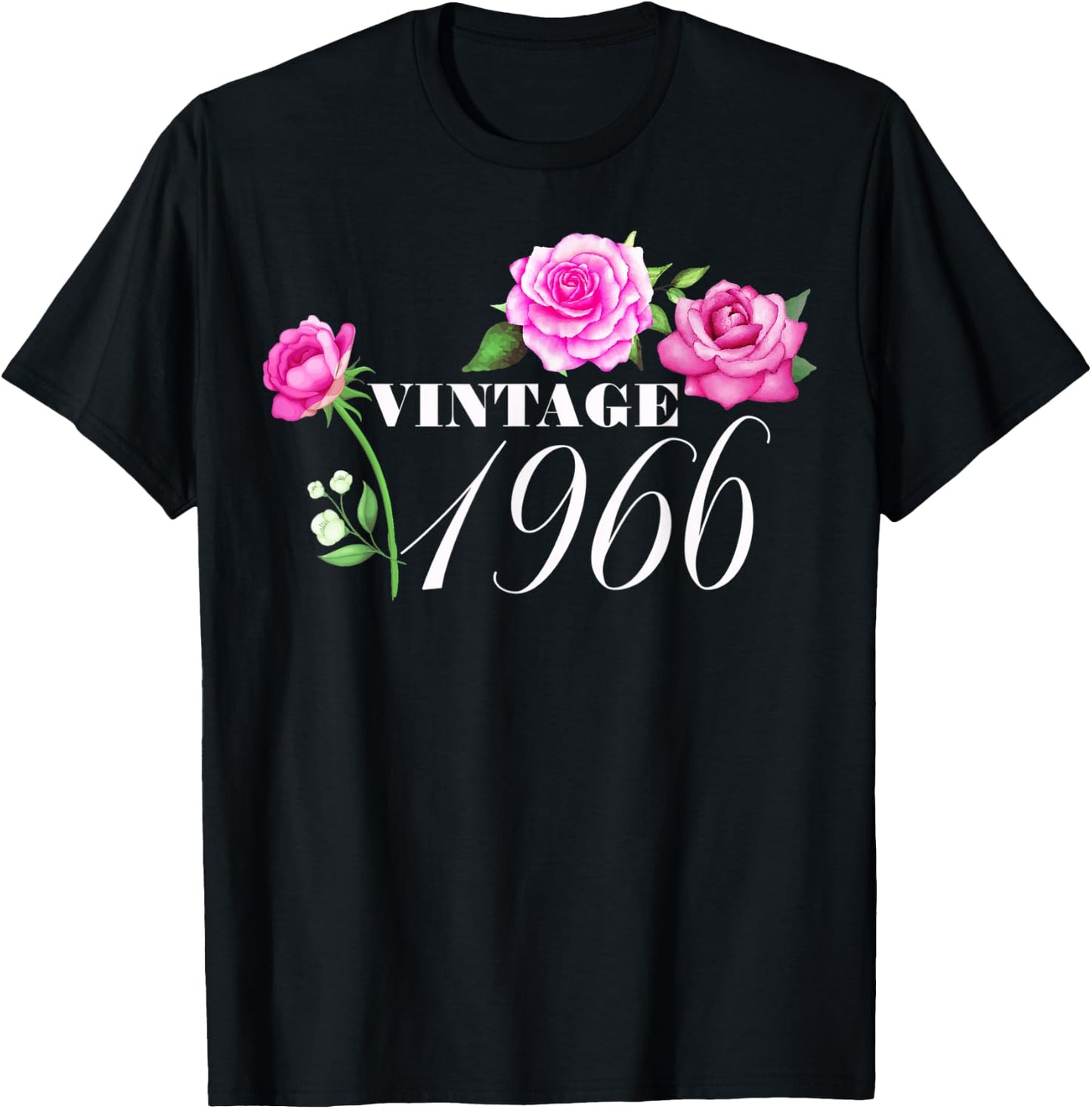Vintage 1966 56 Years Old Flowers Birthday Gifts T-Shirt - T-Shirt | Black