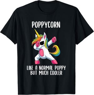 Unicorn Poppy Girl Birthday Party Apparel PoppyCorn Cute T-Shirt - T-Shirt | Black