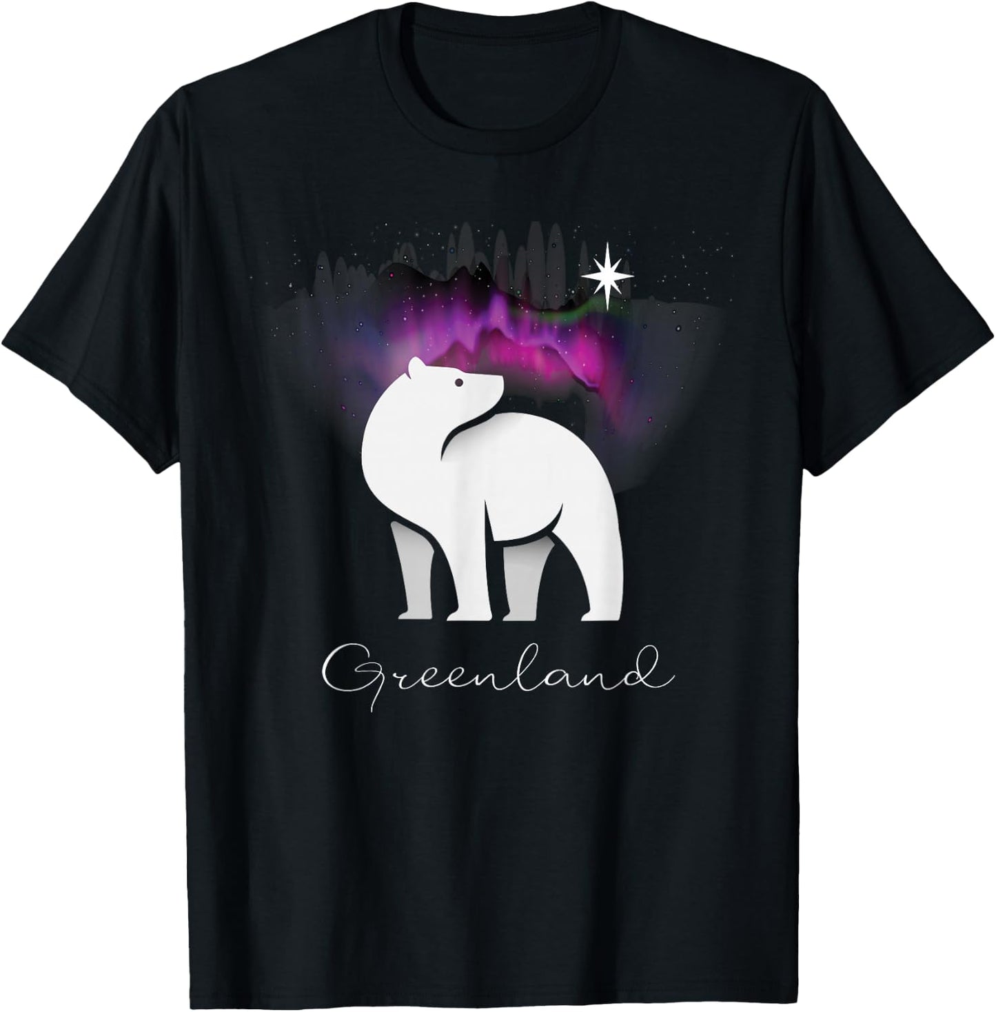 Greenland Northern Lights Arctic Polar Bear Souvenir T-Shirt - T-Shirt | Black