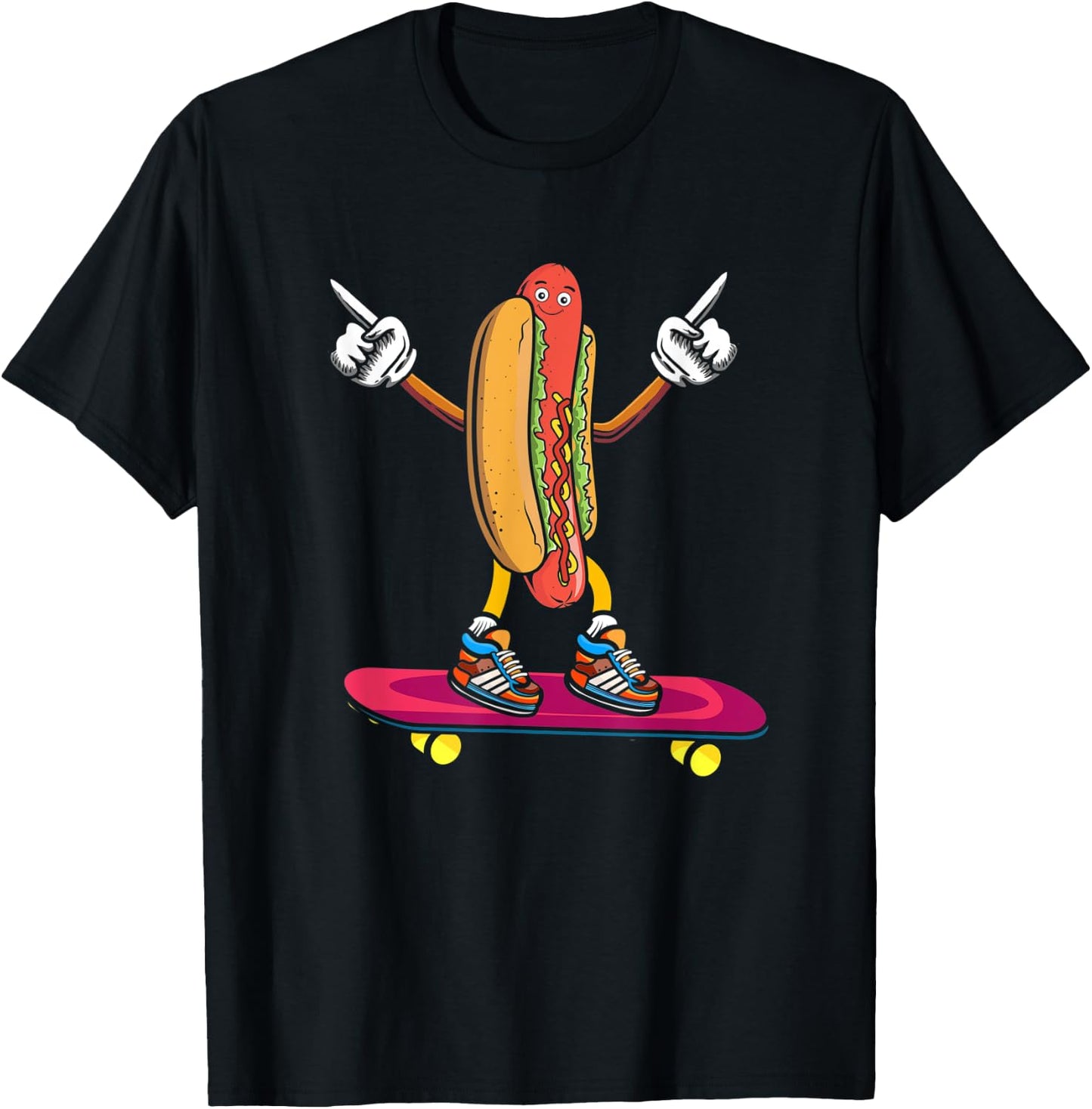 Hot Dog on a Skateboard, Skateboarder Skater Hotdog Foodie T-Shirt - T-Shirt | Black