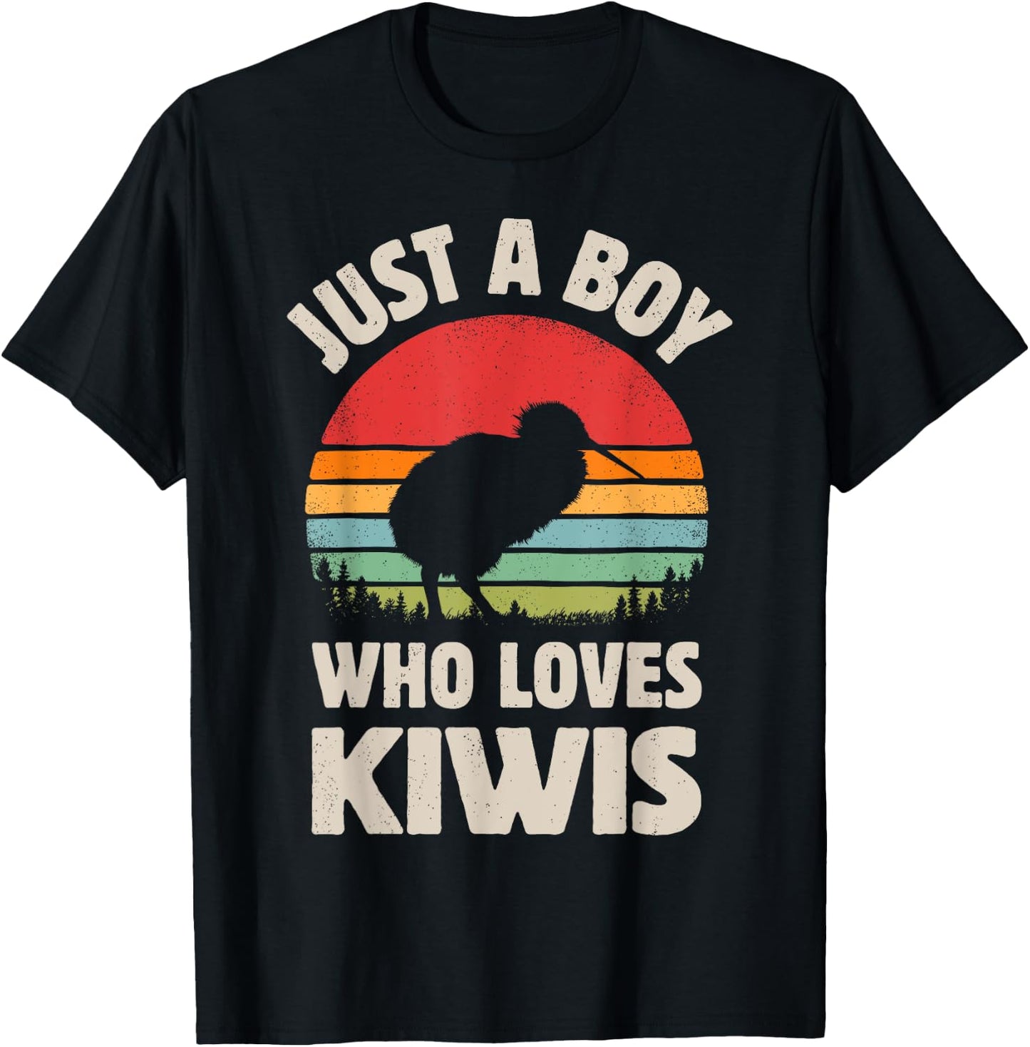 Kiwi Just A Boy Who Loves Kiwis Bird Retro Vintage Sunset T-Shirt - T-Shirt | Black