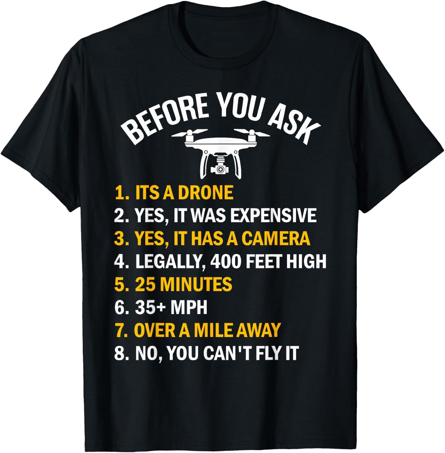"Before You Ask" Funny Drone Design T-Shirt - T-Shirt | Black