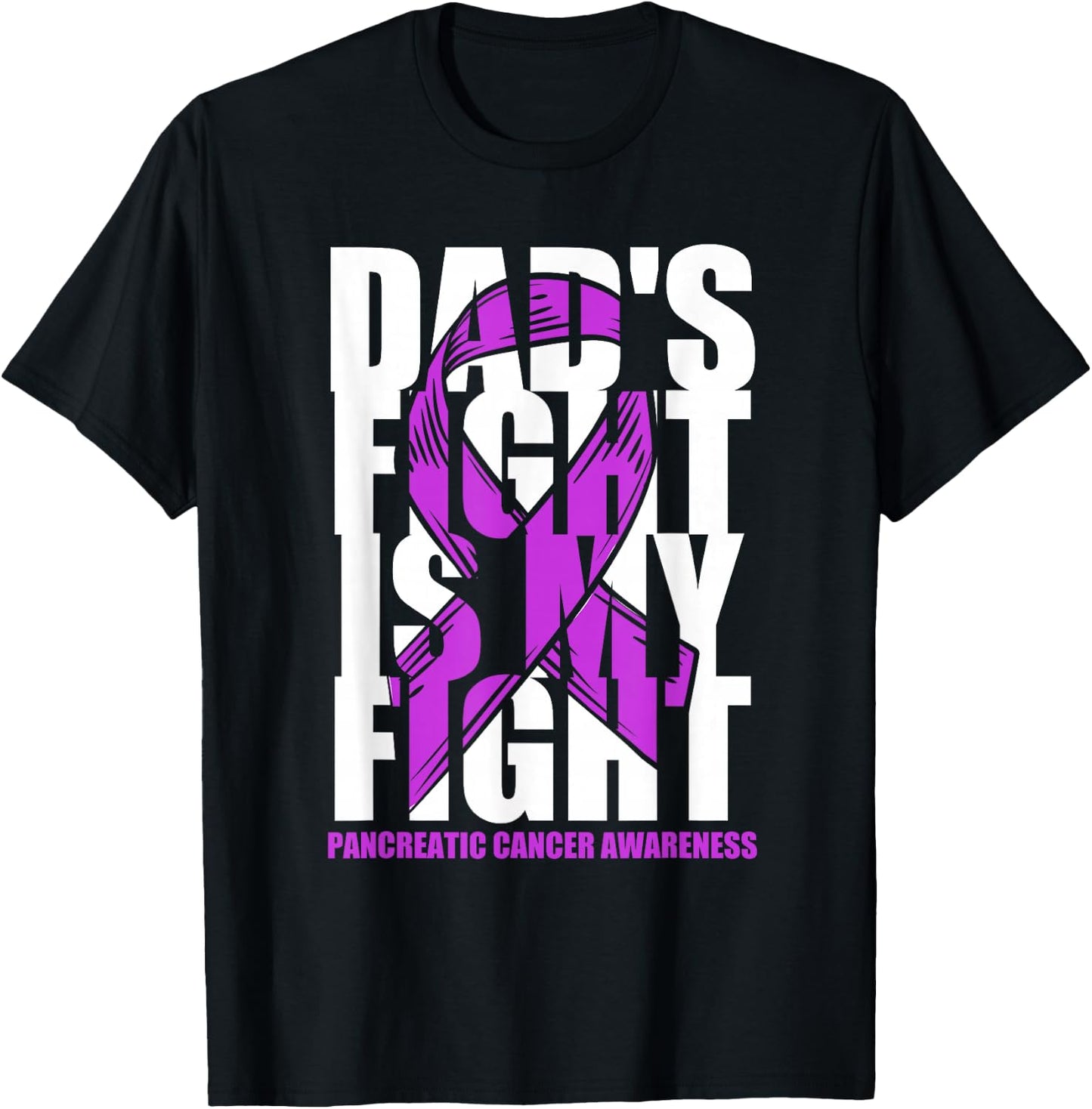 Pancreatic Cancer Awareness Purple Ribbon Dad's Fight Gift T-Shirt - T-Shirt | Black