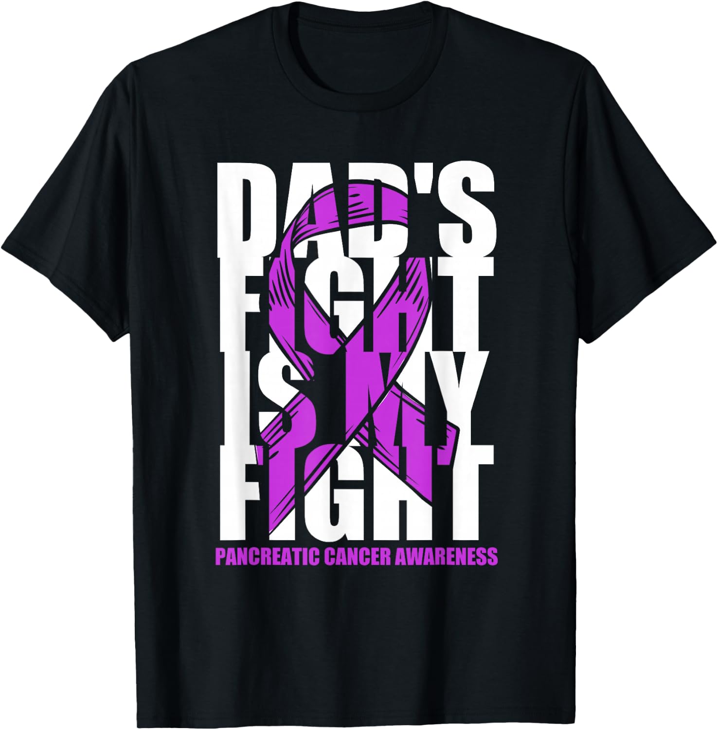 Pancreatic Cancer Awareness Purple Ribbon Dad's Fight Gift T-Shirt - T-Shirt | Black