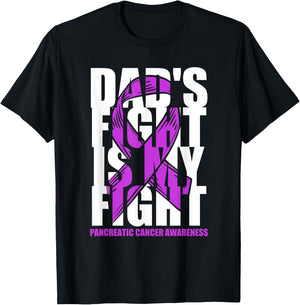 Pancreatic Cancer Awareness Purple Ribbon Dad's Fight Gift T-Shirt - T-Shirt | Black