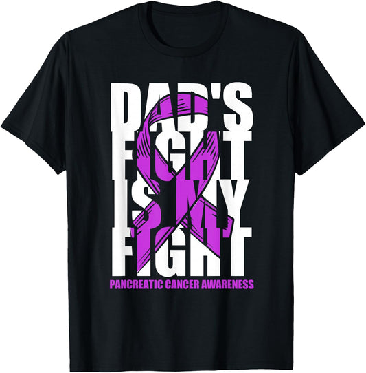 Pancreatic Cancer Awareness Purple Ribbon Dad's Fight Gift T-Shirt - T-Shirt | Black