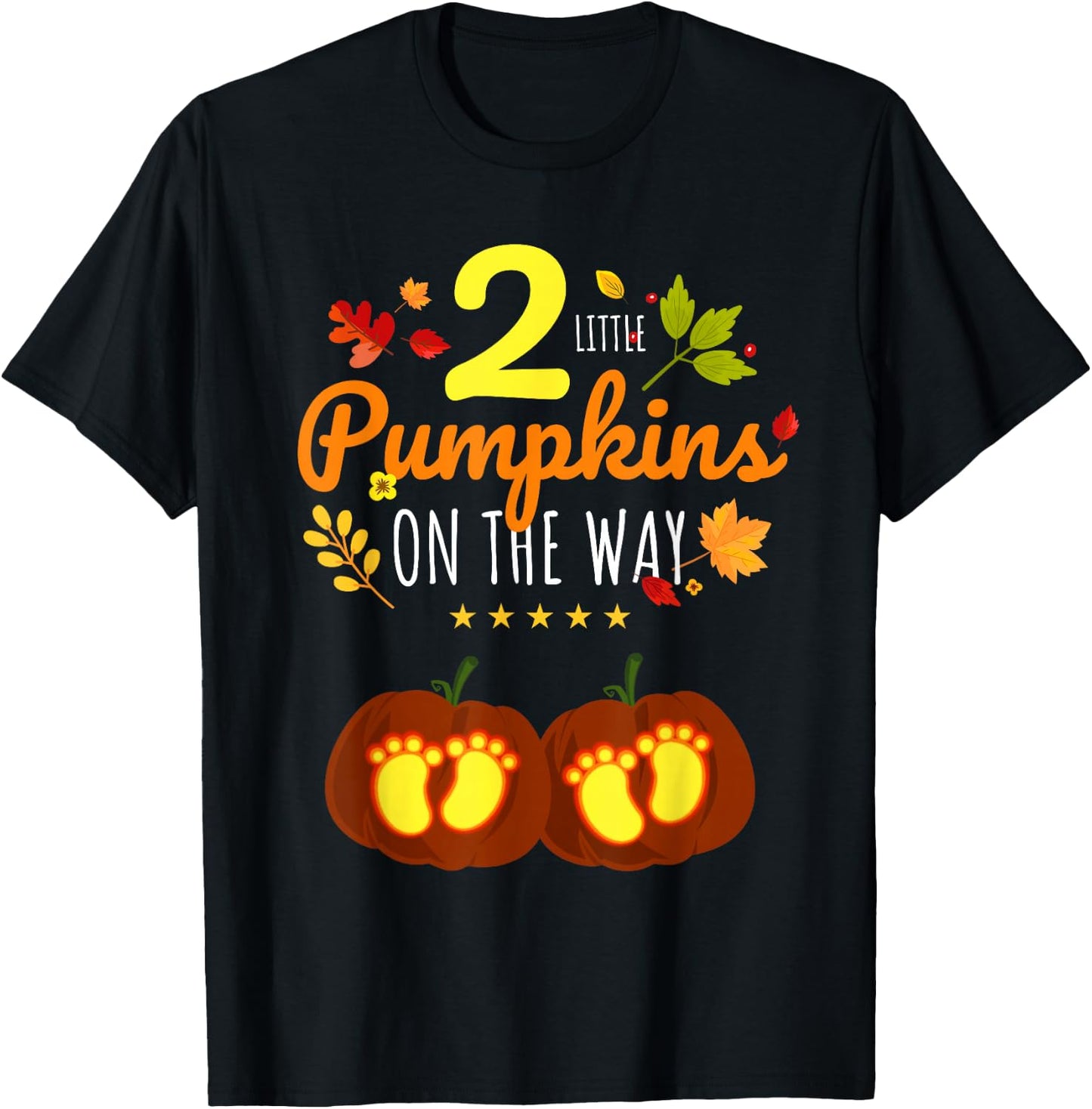 Twins Halloween Pregnancy Shirt Cute Twins Pumpkin Pregnant T-Shirt - T-Shirt | Black