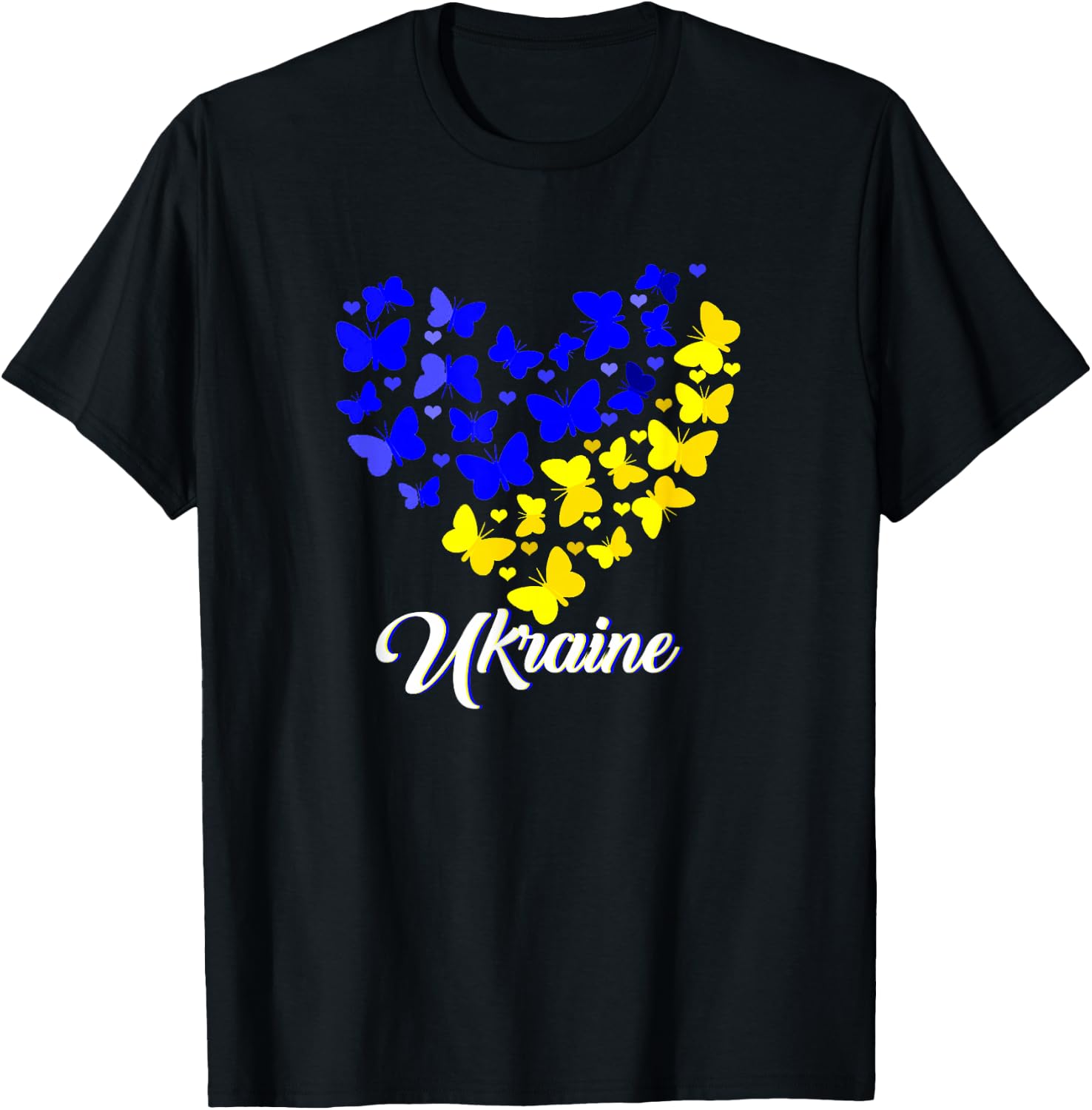 Heart Heart Ukraine shirt Butterfly I Stand With Ukraine T-Shirt - T-Shirt | Black