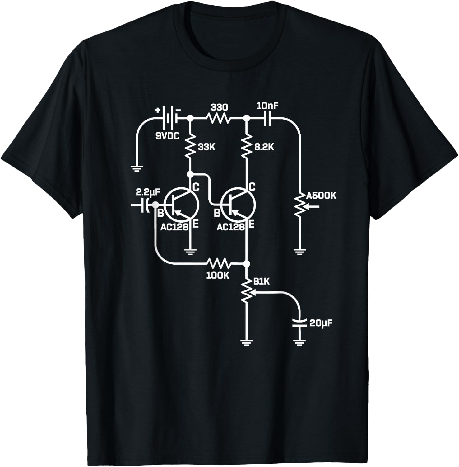 Fuzz Pedal Schematic Circuit Handwired Musician Gift T-Shirt - T-Shirt | Black