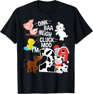 Oink Baa Neigh Cluck Moo I'm 2 Yrs Old Farm Theme Birthday T-Shirt - T-Shirt | Black