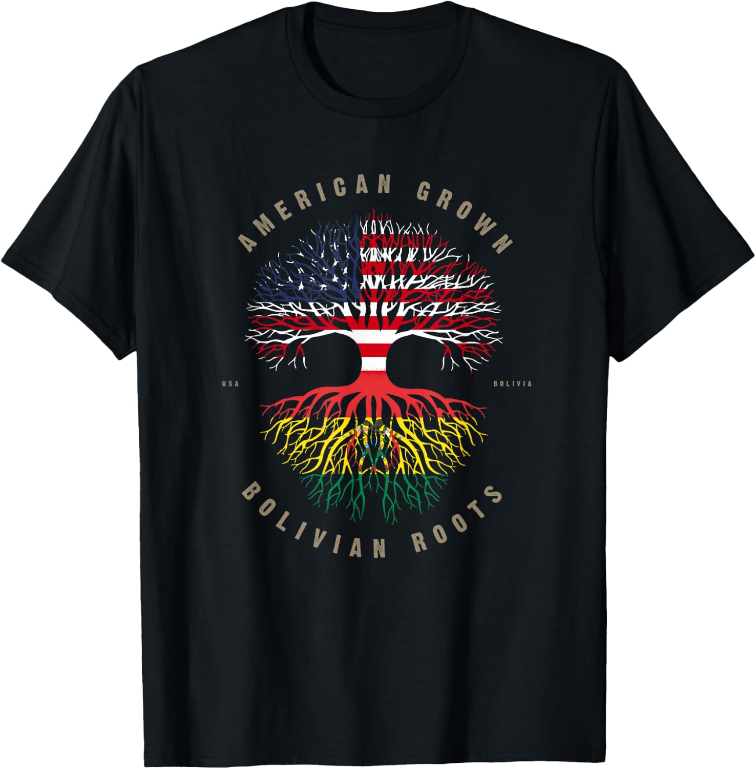 American Grown Bolivian Roots Bolivia Flag T-Shirt - T-Shirt | Black