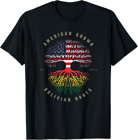 American Grown Bolivian Roots Bolivia Flag T-Shirt - T-Shirt | Black