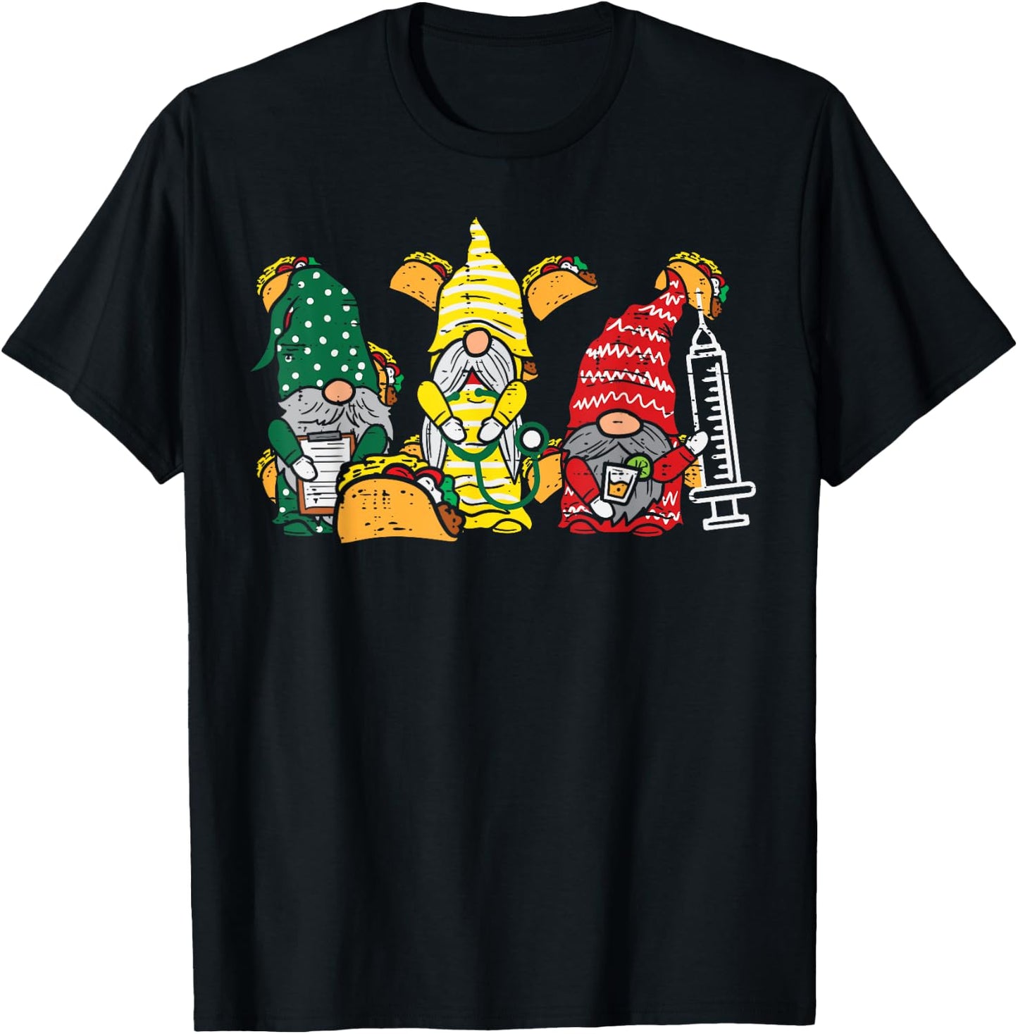 Mexican Gnomes Nurse Cinco De Mayo Nurse Women Scrub Top T-Shirt - T-Shirt | Black