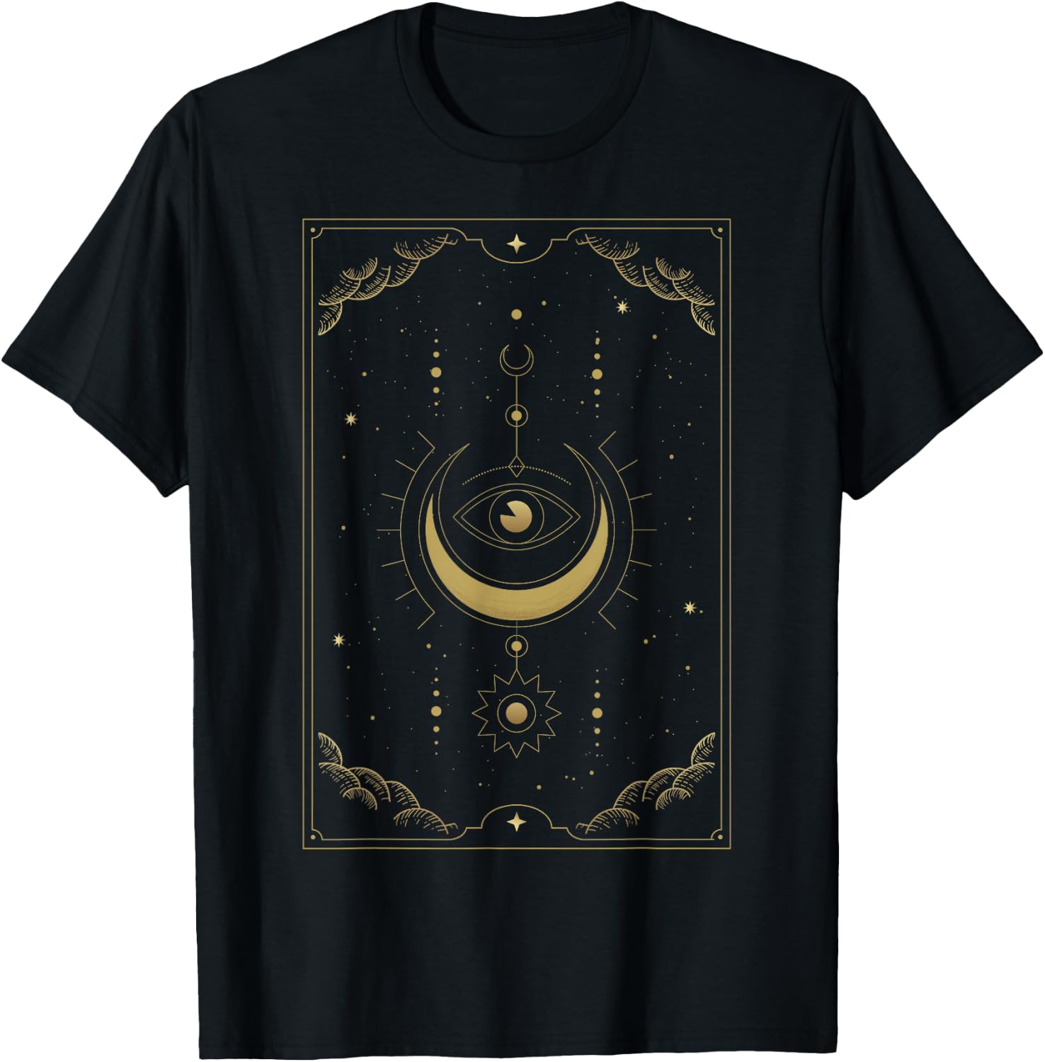 Moon Phases In Tarot Cards Golden Clouds Moon Circulation T-Shirt - T-Shirt | Black