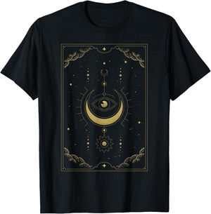Moon Phases In Tarot Cards Golden Clouds Moon Circulation T-Shirt - T-Shirt | Black