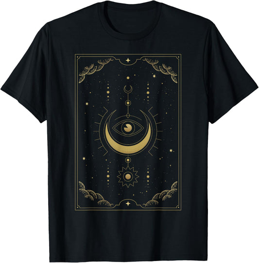 Moon Phases In Tarot Cards Golden Clouds Moon Circulation T-Shirt - T-Shirt | Black