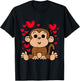 Monkey Love Valentines Day Cute Hearts Romantic Animals T-Shirt - T-Shirt | Black