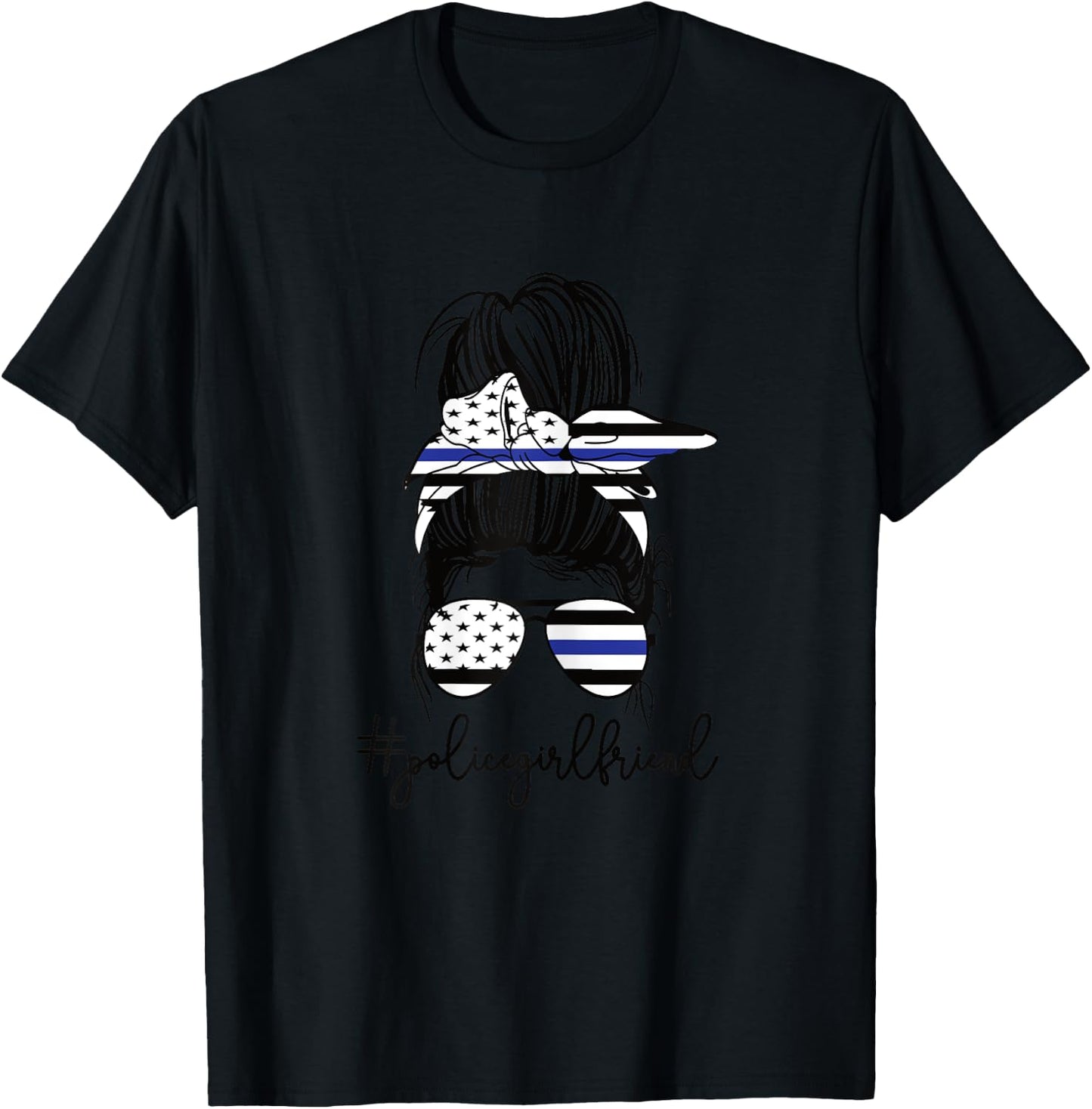 Funny Police Girlfriend Police Officer Girlfriend Blue Line T-Shirt - T-Shirt | Black