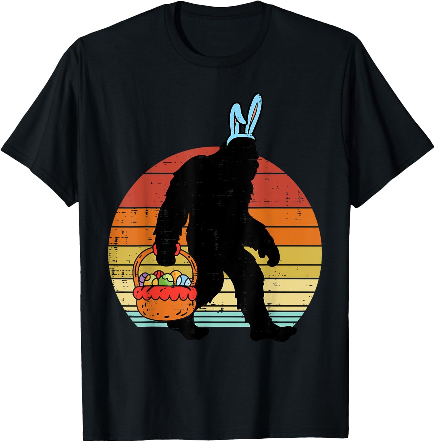 Bigfoot Sasquatch Bunny Easter Eggs Retro Men Women Kids T-Shirt - T-Shirt | Black