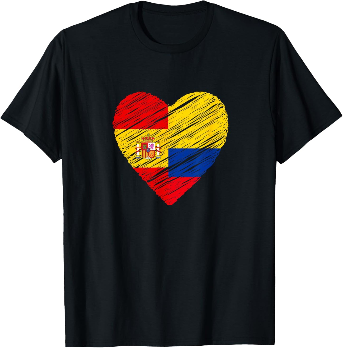 Colombia Spain Heart Spanish Flag Colombian Flag Love Heart T-Shirt - T-Shirt | Black