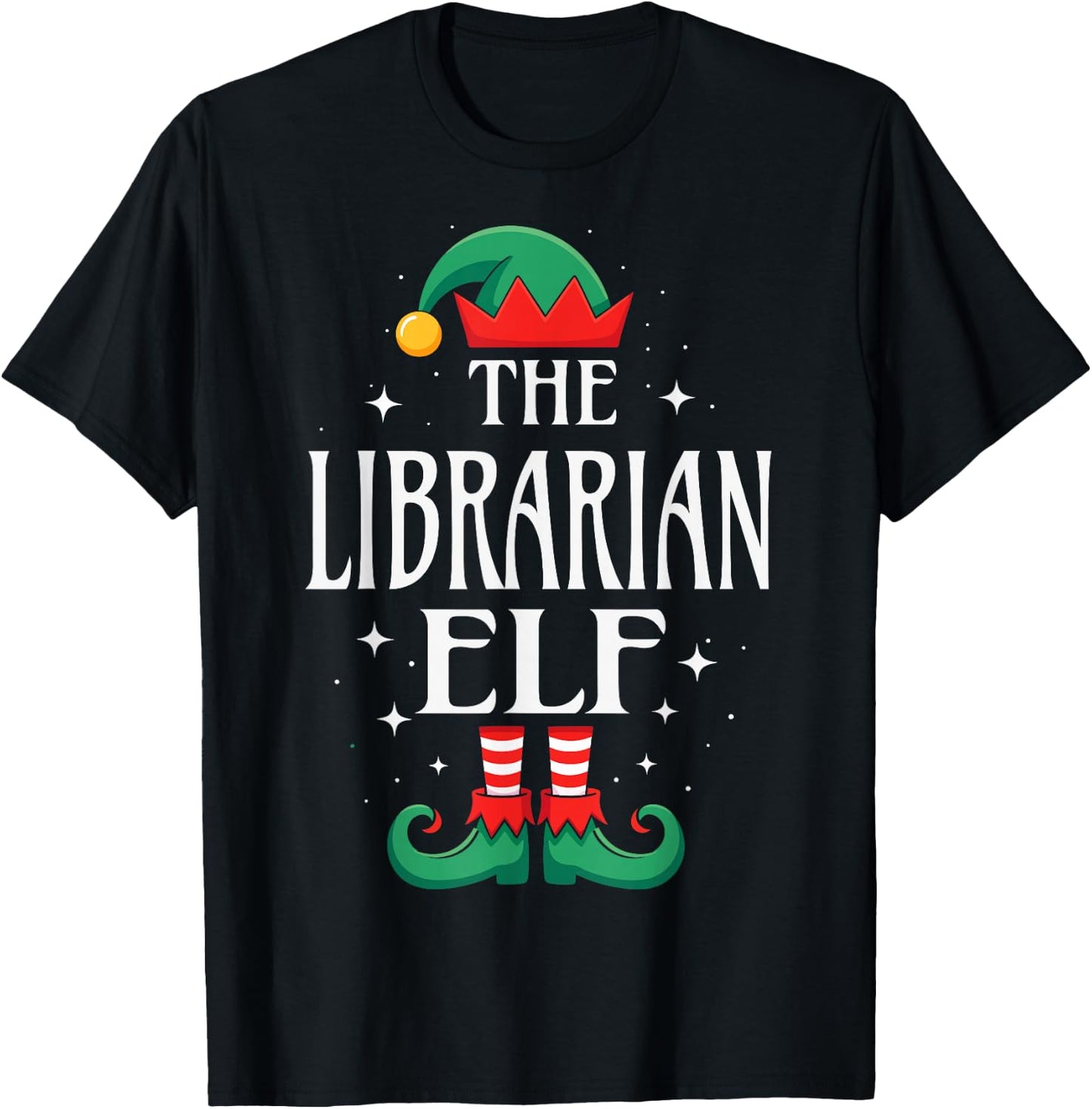 Librarian Elf Job Title Funny Christmas Matching Xmas T-Shirt - T-Shirt | Black