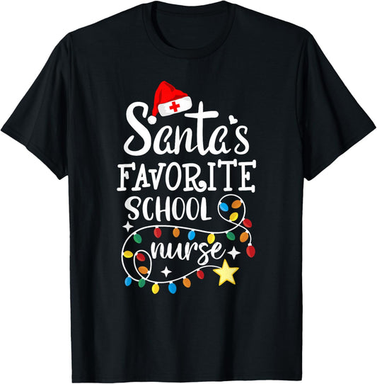 Merry Christmas Nurse Crew RN Santa's Favorite School Nurse T-Shirt - T-Shirt | Black