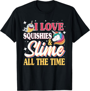 I Love Squishies & Slime All The Time Unicorn Lover T-Shirt - T-Shirt | Black