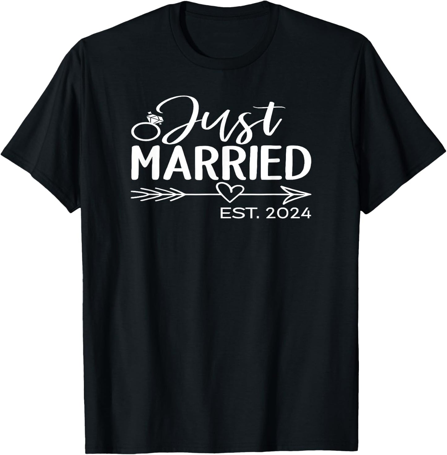 Just Married 2024 Honeymoon Wedding Couples Fiancee T-Shirt - T-Shirt | Black