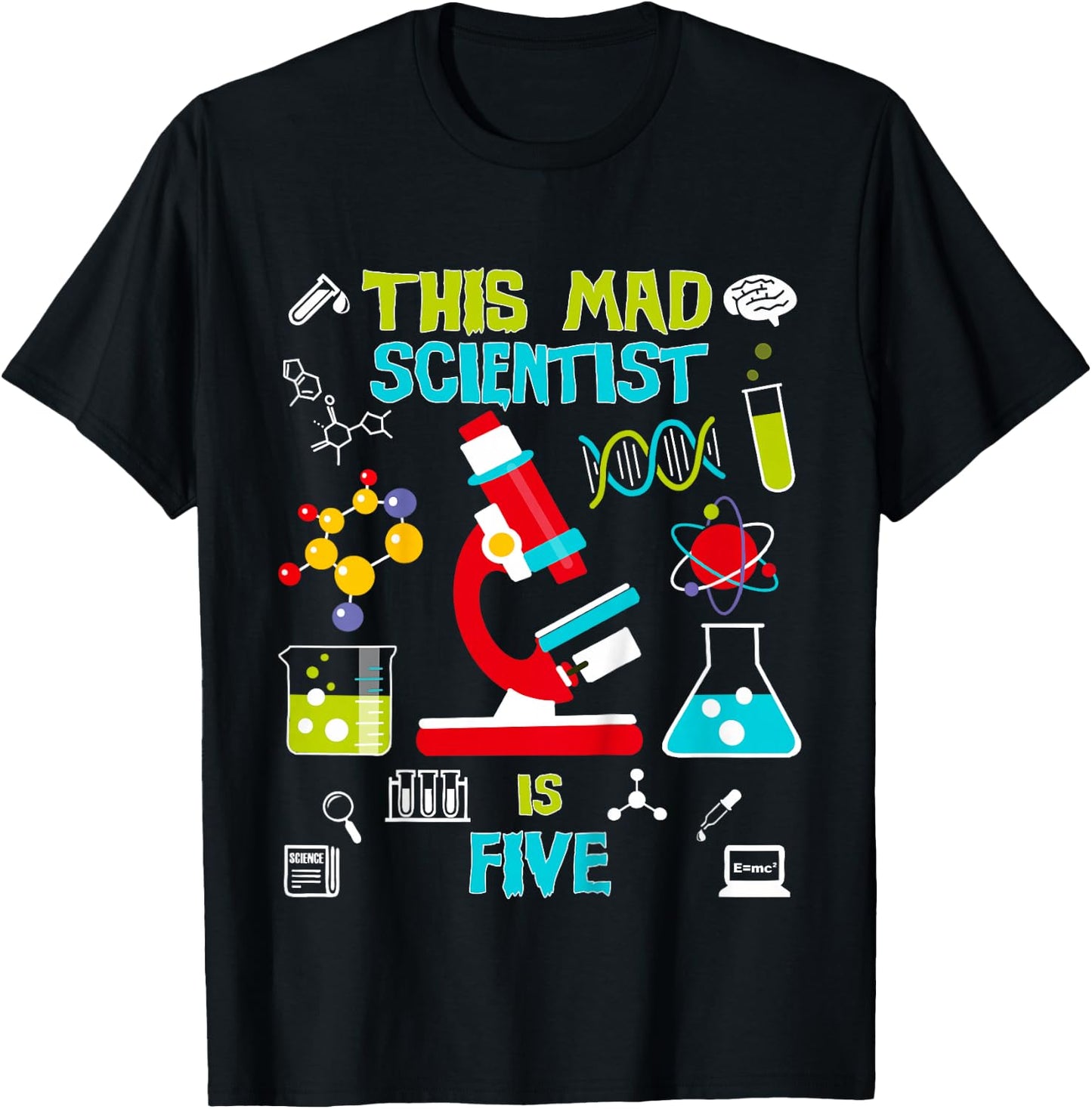 Mad Scientist Party Birthday Gift 5 Year Old T-Shirt - T-Shirt | Black