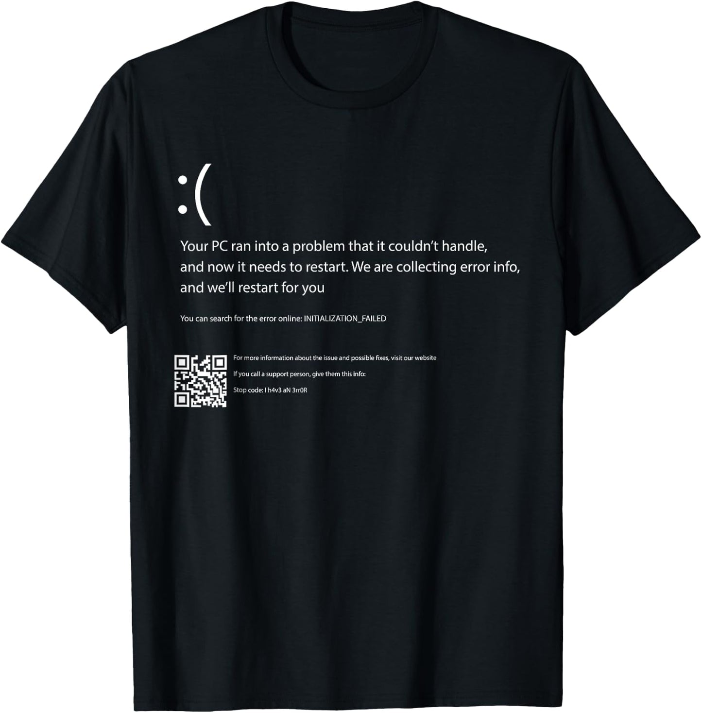 Blue Screen of Death Computer Crash BSOD Geek IT Costume T-Shirt - T-Shirt | Black