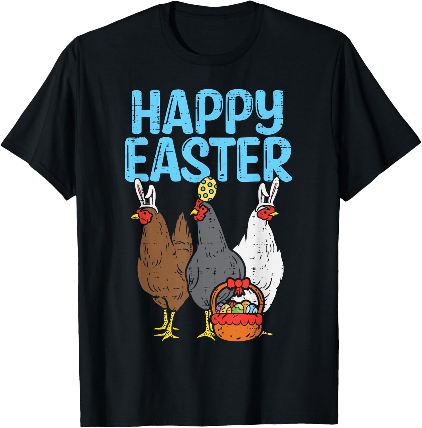 Happy Easter Chicken Bunnies Egg Poultry Farm Animal Farmer T-Shirt - T-Shirt | Black