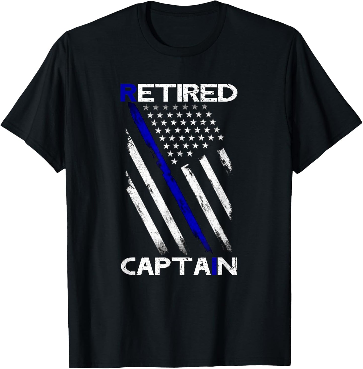 Thin Blue Line Distressed Retired Police Captain Shirt Gift T-Shirt - T-Shirt | Black
